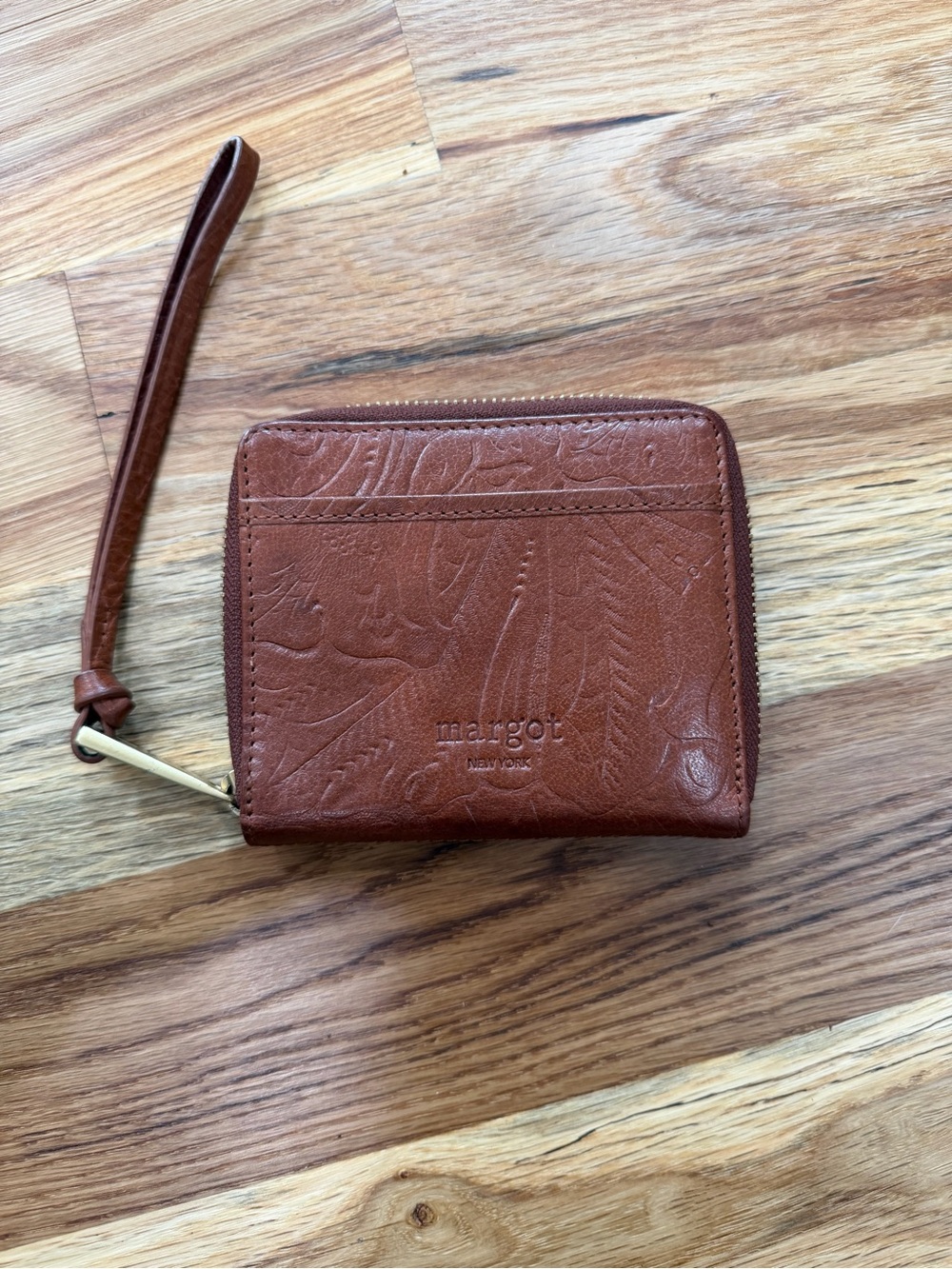 margot Embossed Leather Wristlet Wallet - Chestnut Brown